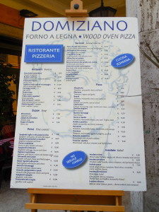 Italian restaurant menus for pizza in Italy may be similar to this example